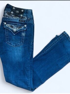 Miss Me Dark Blue Boot Cut Jeans with Rhinestone Pocket